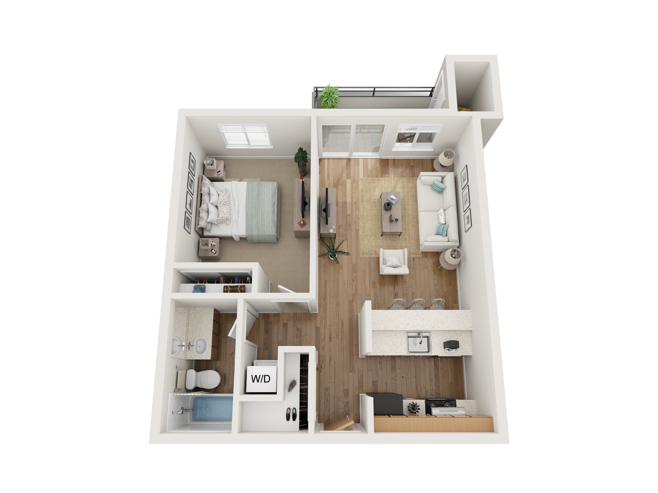 Floor plan for 1 bed, 1 bath, 620 sqft